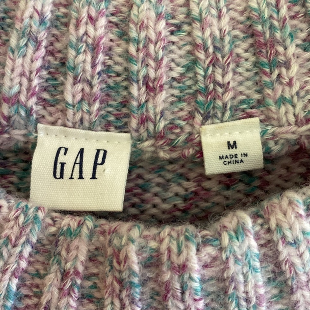 GAP Crew Neck Puff Sleeve Soft Cotton Blend Purple Marle Teal Sweater Pullover M - Picture 6 of 9